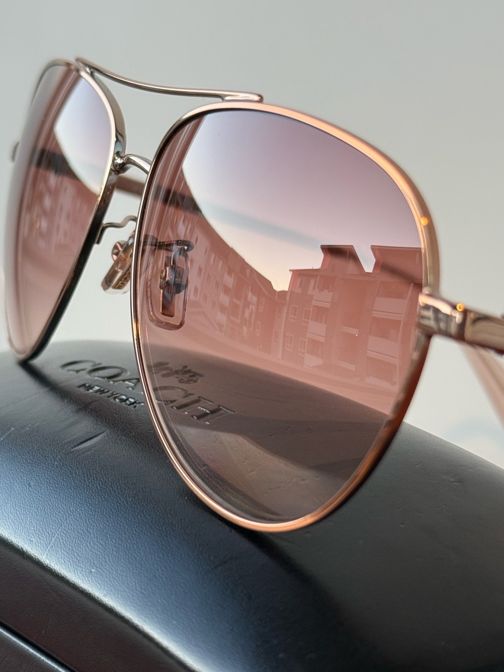 Coach Women’s Rose Gold Aviator Sunglasses with Brown Gradient Lenses - Picture 4 of 10